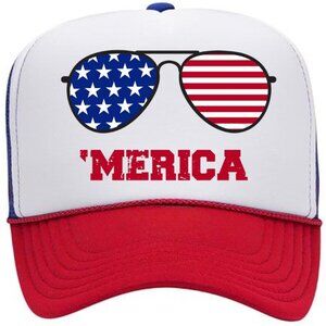 'MERICA 4th Of July Hat Patriotism Foam Trucker Mesh Snapback Cap